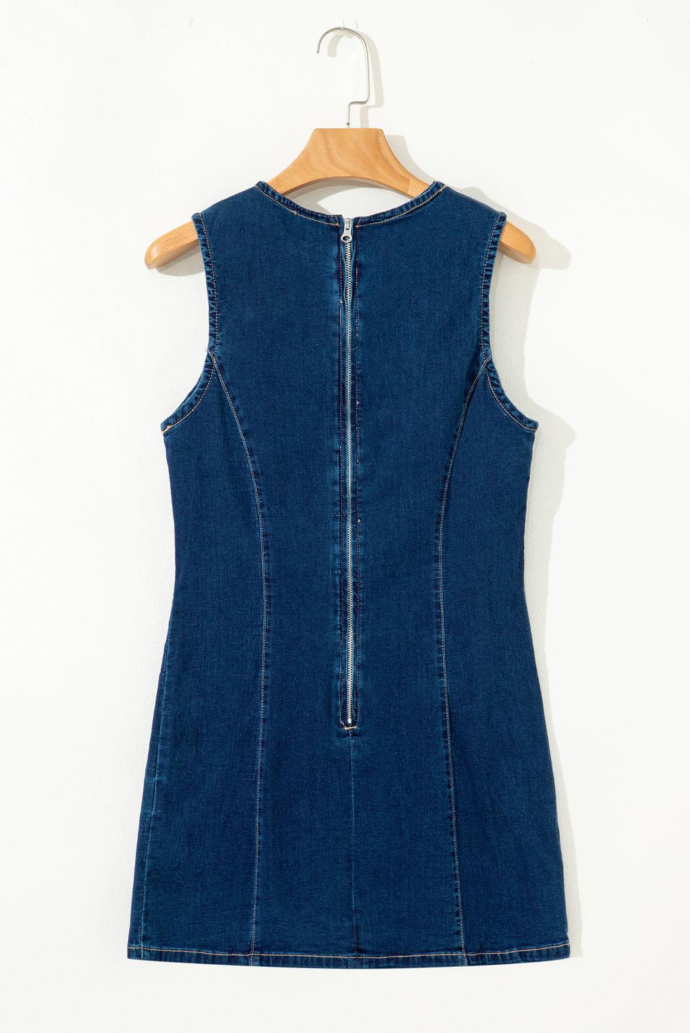 Dirty Blue Zipped Bodycon Sleeveless Denim Mini Dress