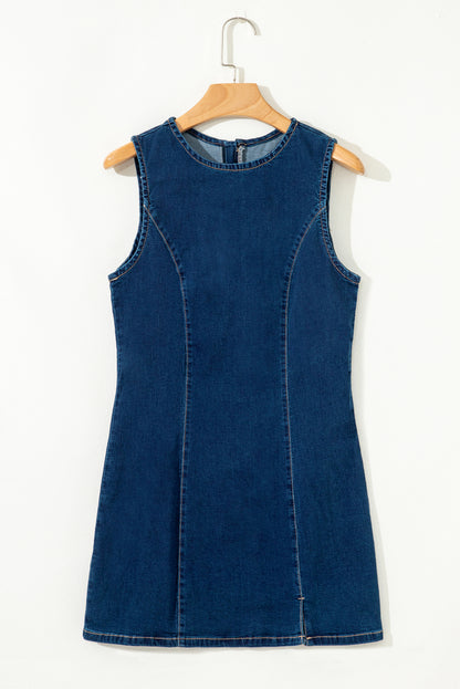Dirty Blue Zipped Bodycon Sleeveless Denim Mini Dress