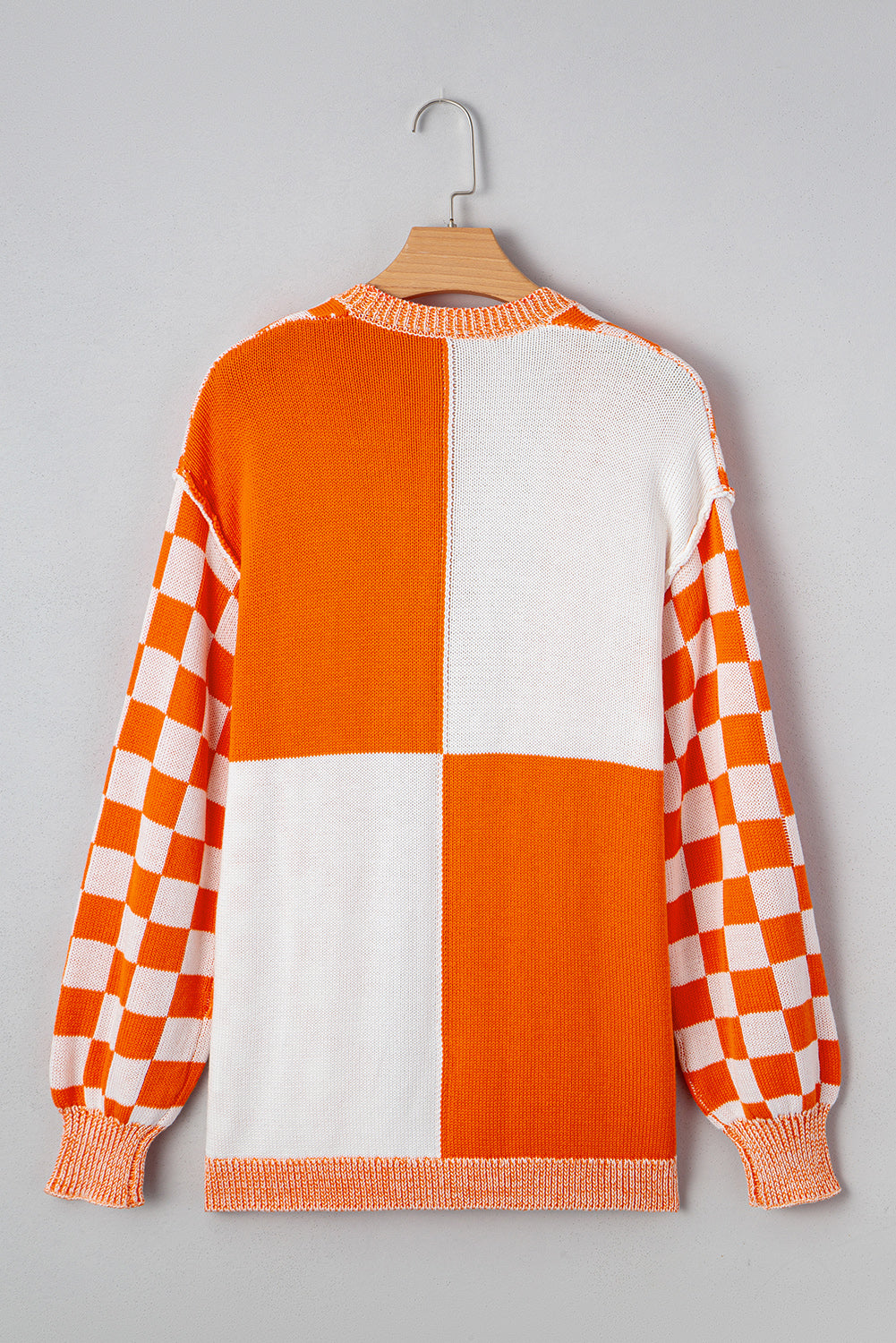 Orange Checkered Open Front Drop Shoulder Cardigan
