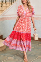 Red Boho Floral Tassel Tie Sleeve Maxi Dress