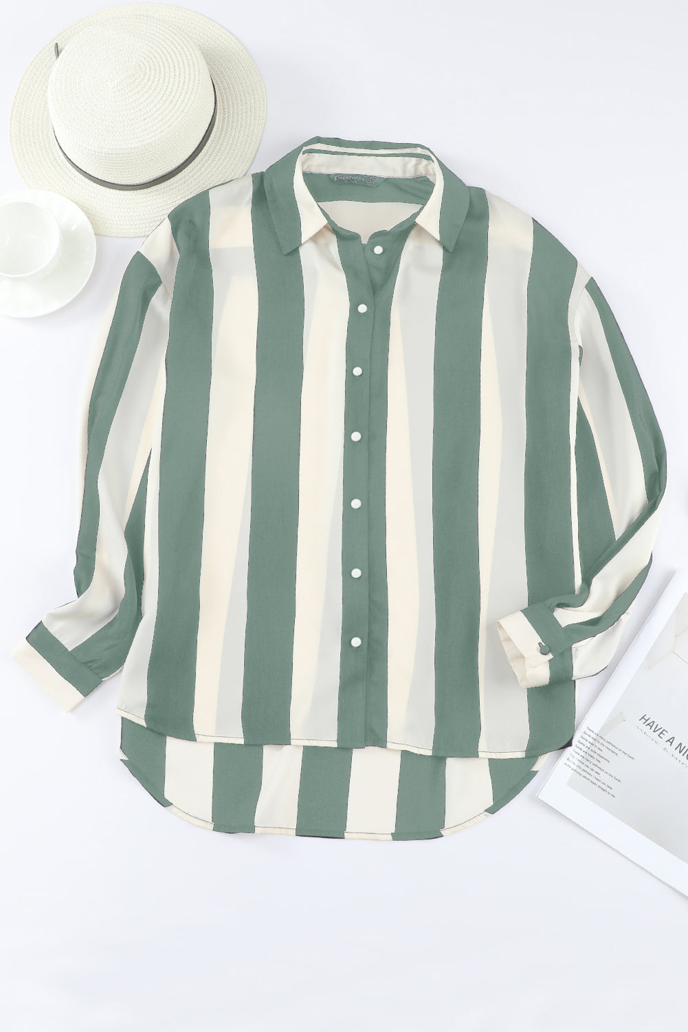 Green Striped Soft Relaxed Button Up Shirt