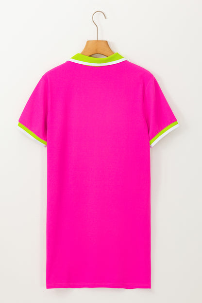 Rose Red Pop of Color Neckline T-shirt Dress