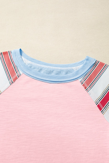 Pink Striped Colorblock Long Sleeve Top