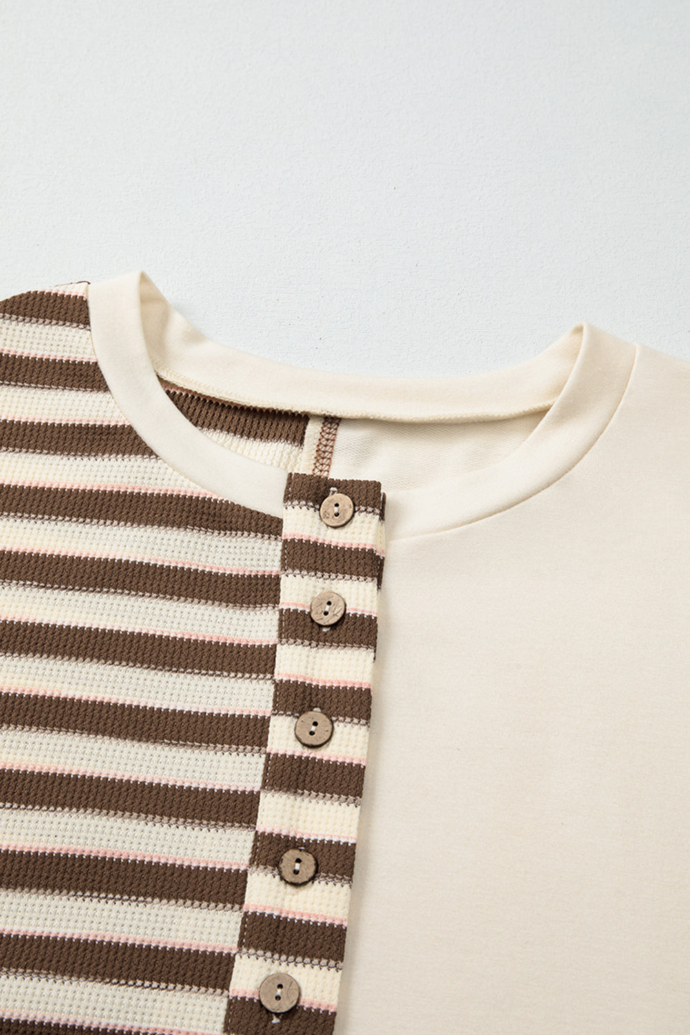 Khaki Striped Patchwork Oversized Pullover Top