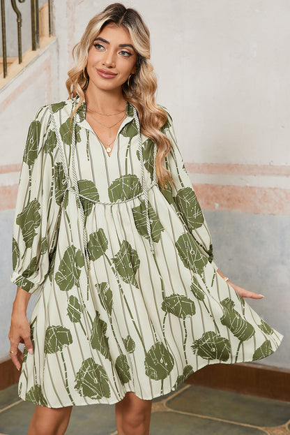 Guacamole Green Abstract Print Striped V-Neck Mini Dress