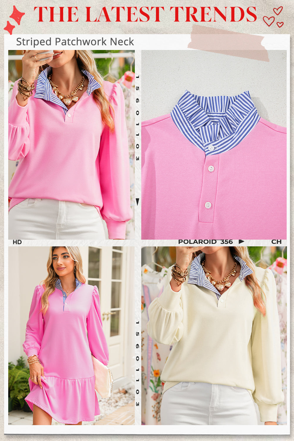 Bonbon Striped Collar Puff Sleeve Sweatshirt