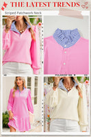 Bonbon Striped Collar Puff Sleeve Sweatshirt