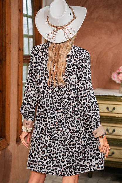 Multicolour Leopard Print Patchwork Collar Flowy Mini Dress