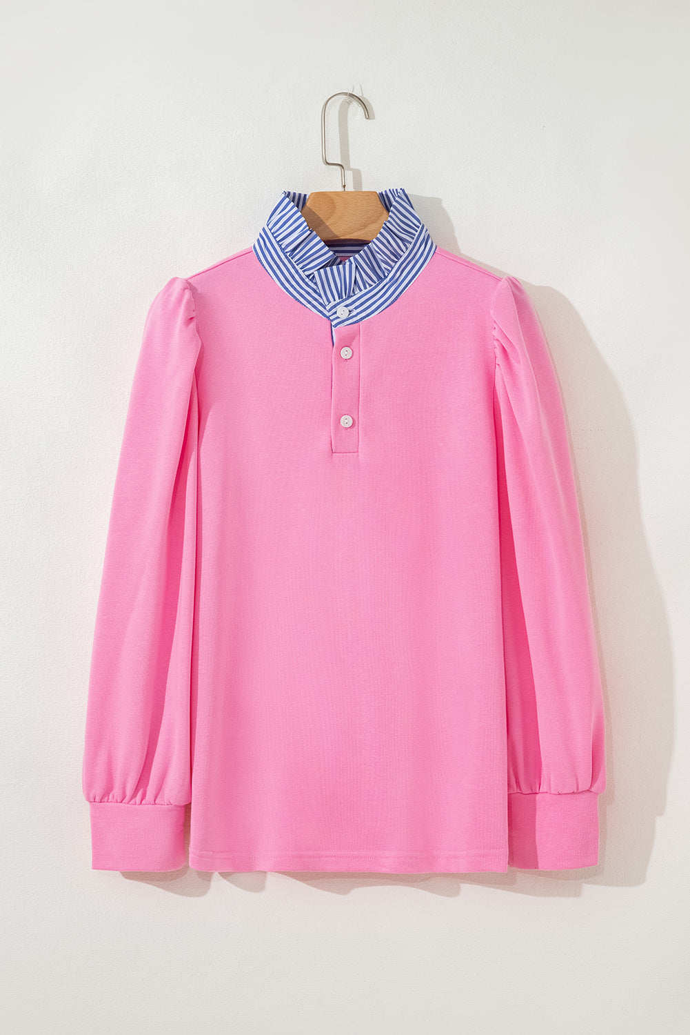 Bonbon Striped Collar Puff Sleeve Sweatshirt