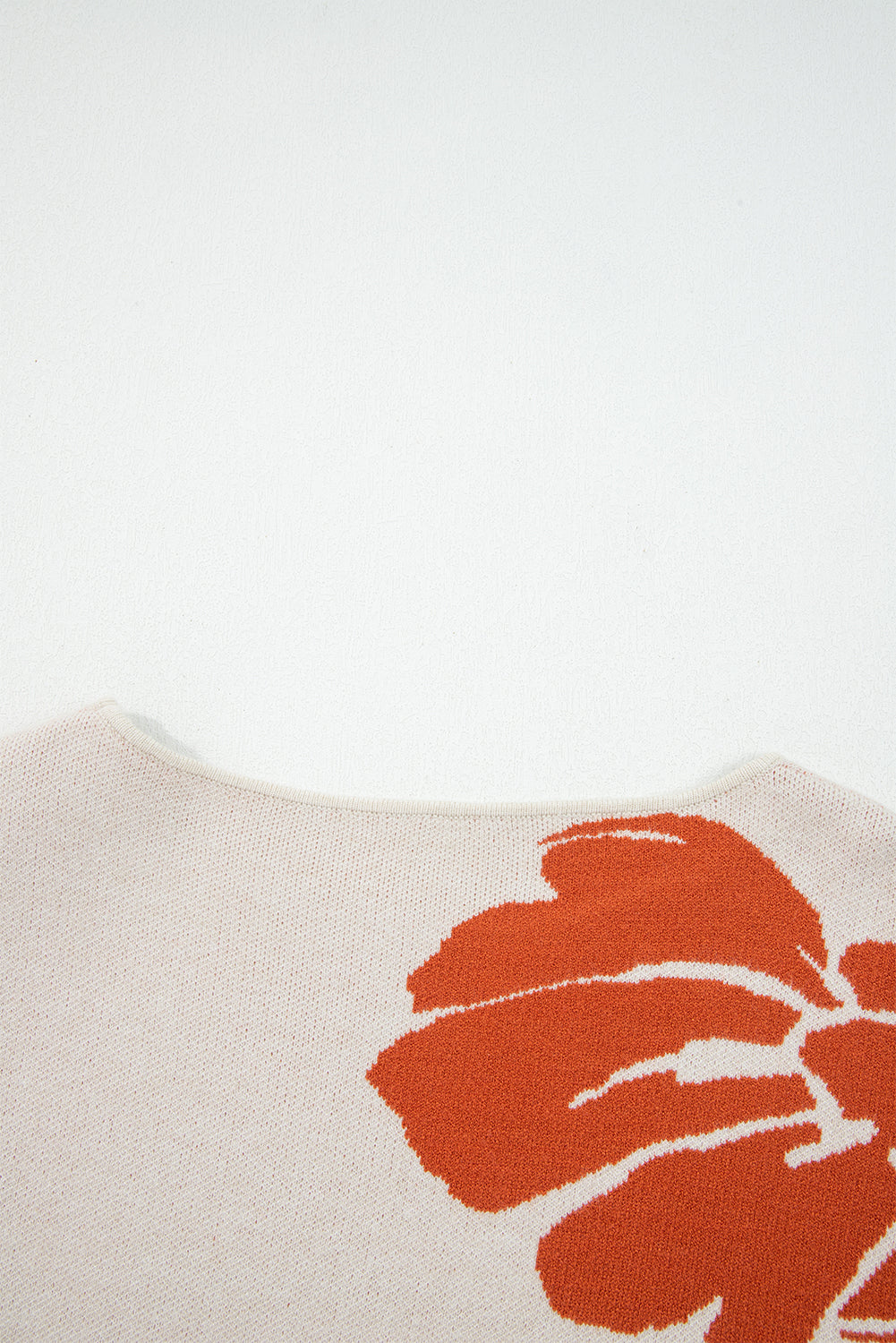 Beige Flower Pattern Drop Sleeve Baggy Sweater