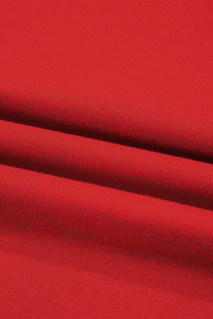 Fiery Red Preppy Striped Sleeve Loose Sweatshirt