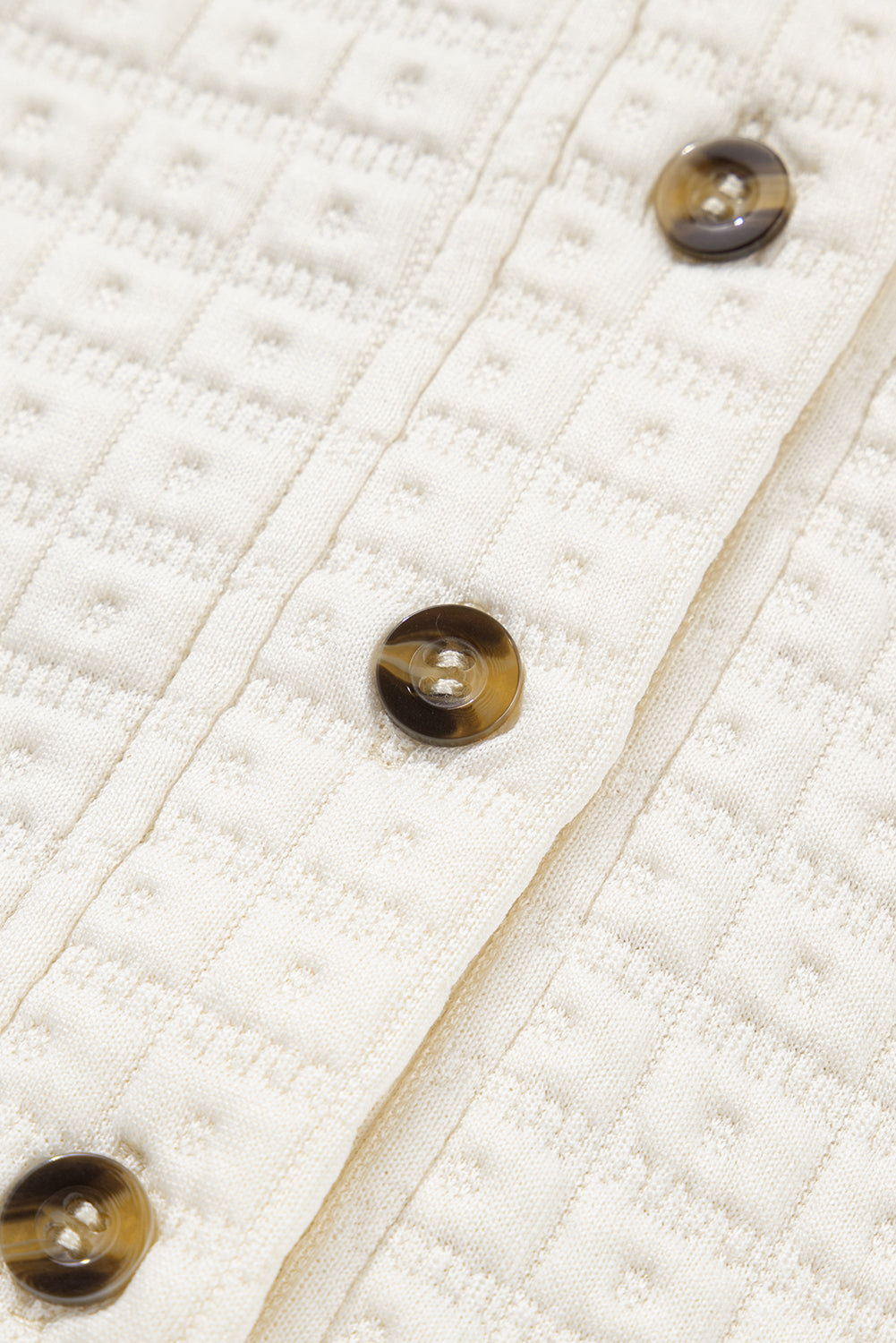 Beige Balloon Sleeve Casual Collared Button Sweatshirt