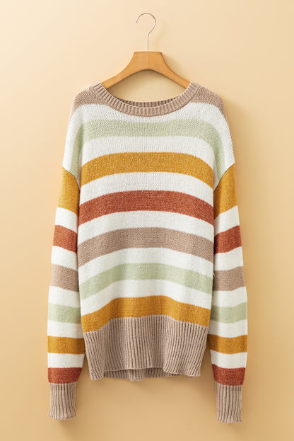 Multicolour Colorblock Drop Shoulder Crew Neck Sweater
