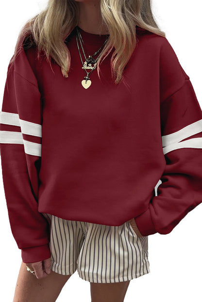 Red Dahlia Preppy Striped Sleeve Loose Sweatshirt