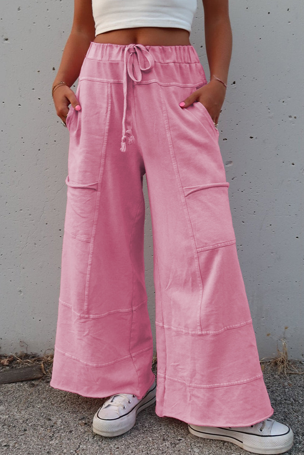 Bonbon Mineral Wash Exposed Seam Wide Leg Cargo Pants
