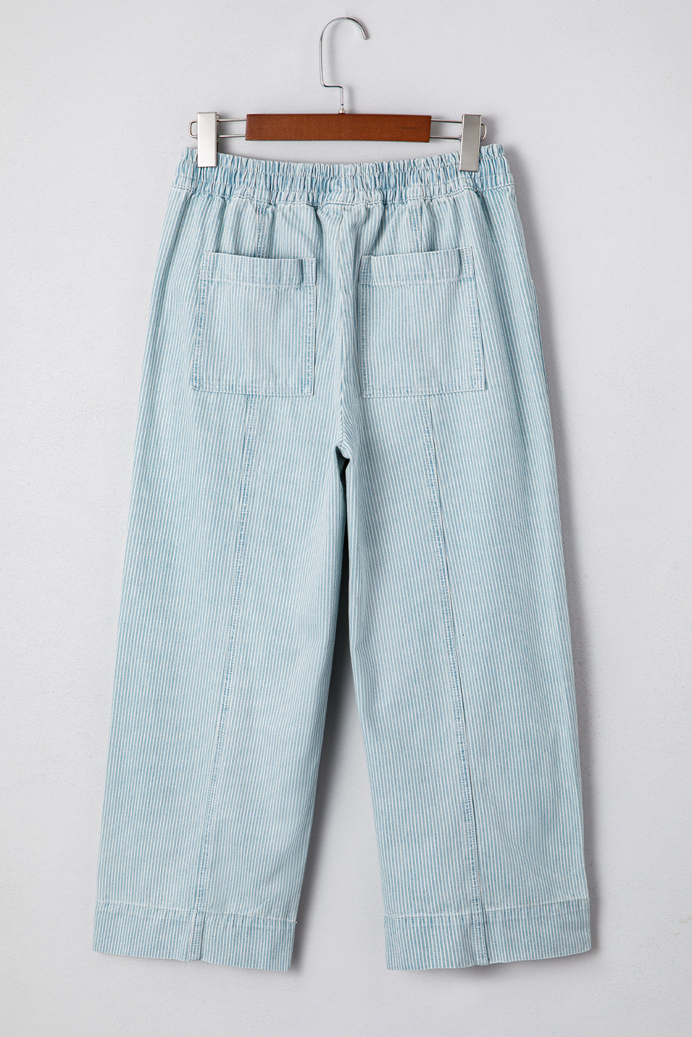 Sky Blue Striped Mid Rise Drawstring Waist Jeans
