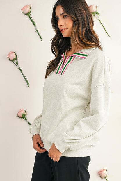 Light Grey Pop of Color Collared Patchwork Pullover Sweatshirt