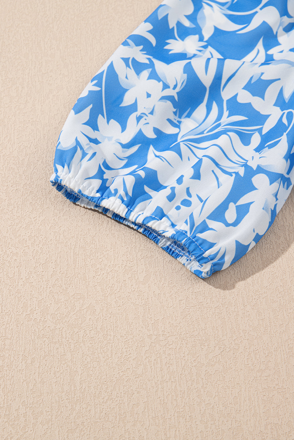 Sky Blue Floral Print Deep V Neck Puff Sleeve Flowy Dress