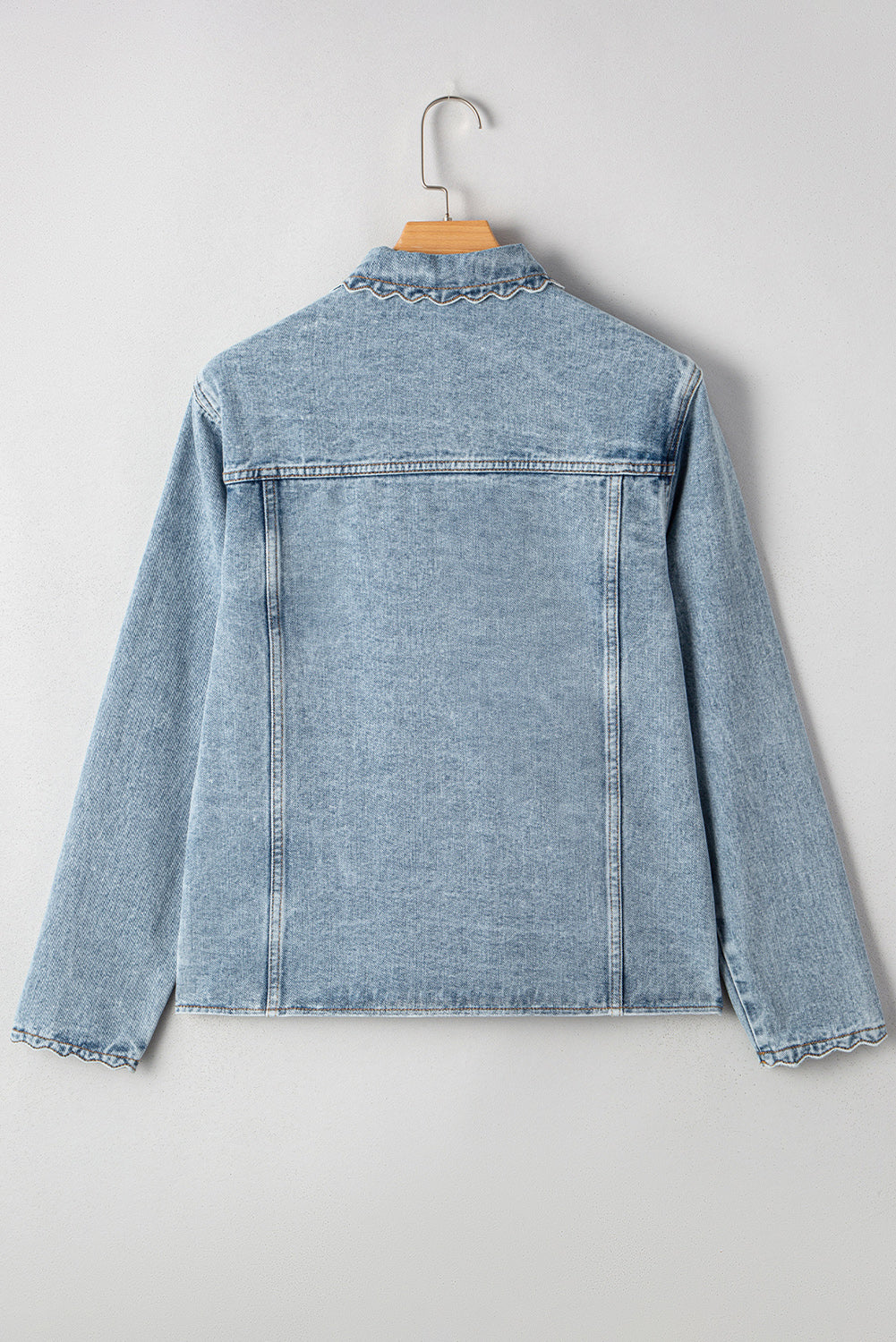 Myosotis Scallop Trim Collar Pocket Button Up Denim Jacket