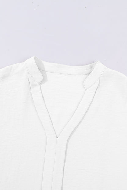 White Notched Neck Batwing Sleeve Blouse