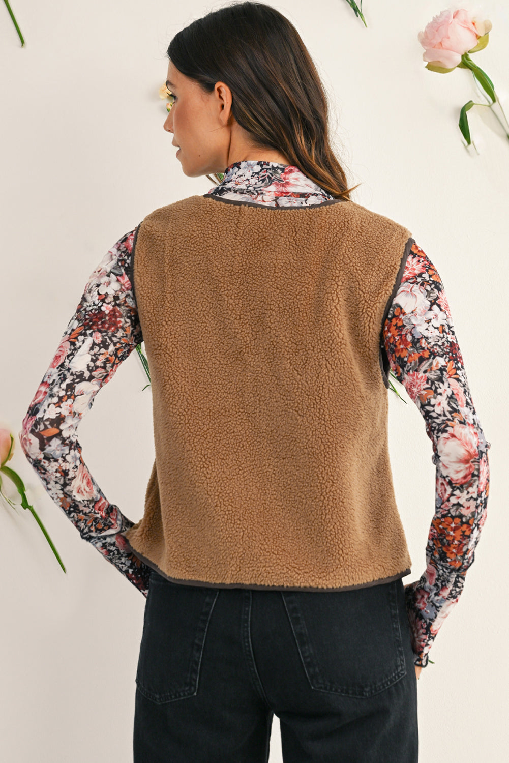 Light French Beige Fleece Tie Front Winter Vest