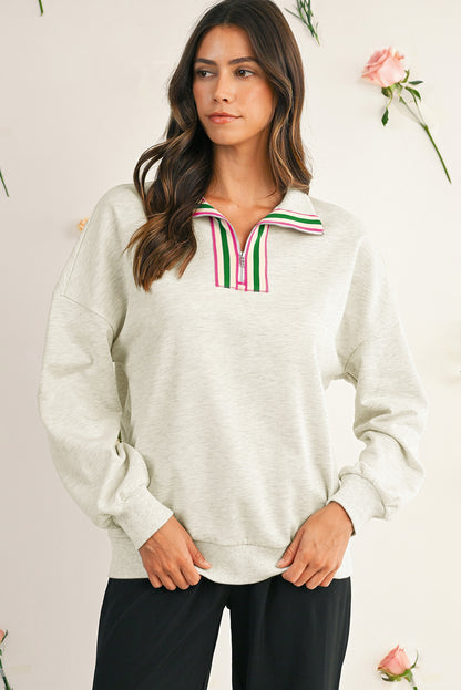 Light Grey Pop of Color Collared Patchwork Pullover Sweatshirt
