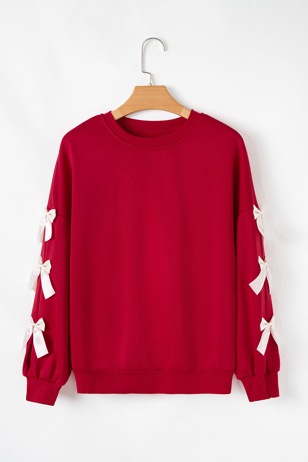 Fiery Red Sweet Bowknot Round Neck Sweatshirt