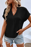 Black Notched Neck Batwing Sleeve Blouse