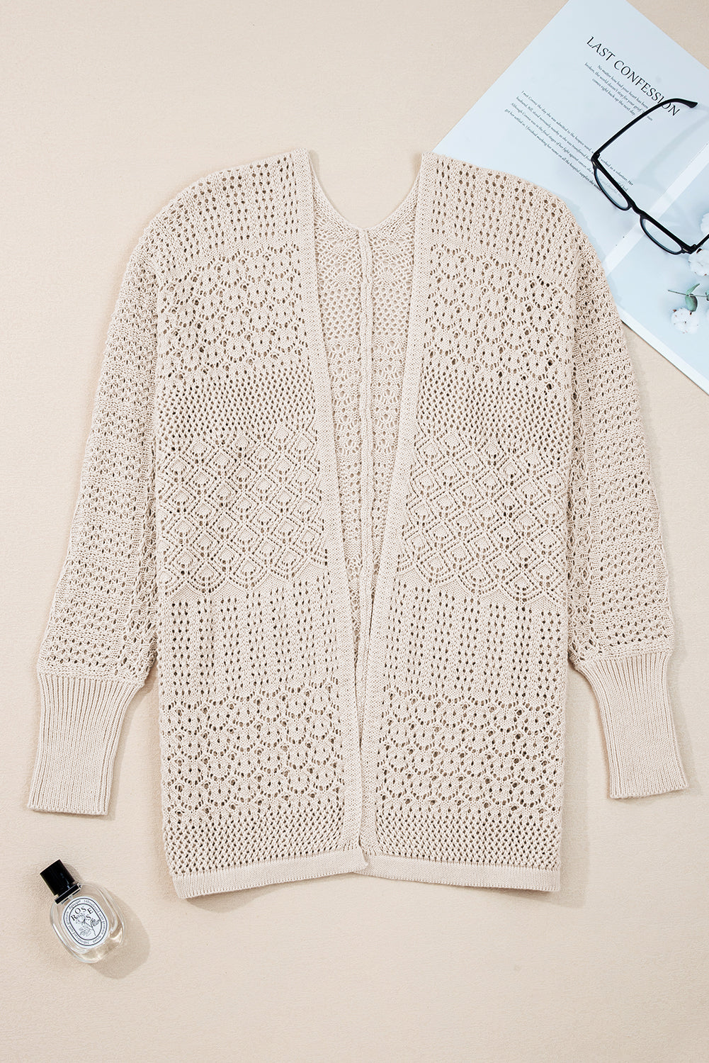 Jet Stream Mix Pattern Hollow Knit Open Front Cardigan