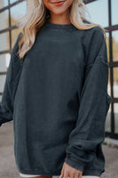 Dark Grey Drop Sleeve Rib Knit Oversized Sweatshirt