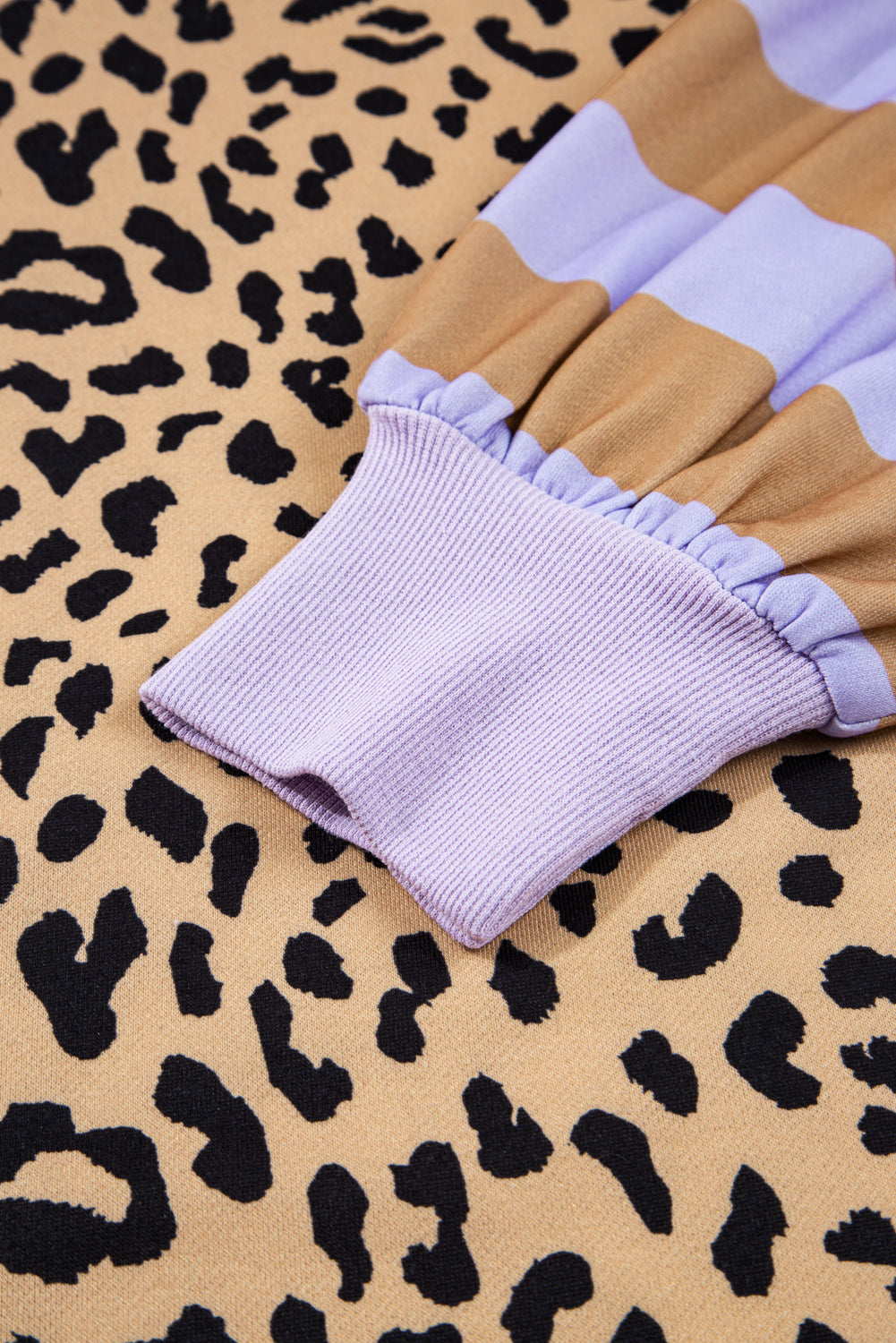 Purple Striped Leopard Colorblock Side Slits Sweatshirt