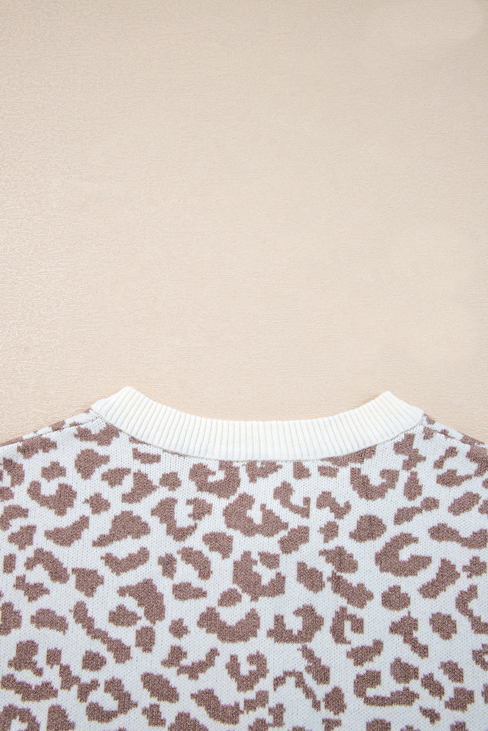 Khaki Leopard Drop Shoulder Knitted Cardigan