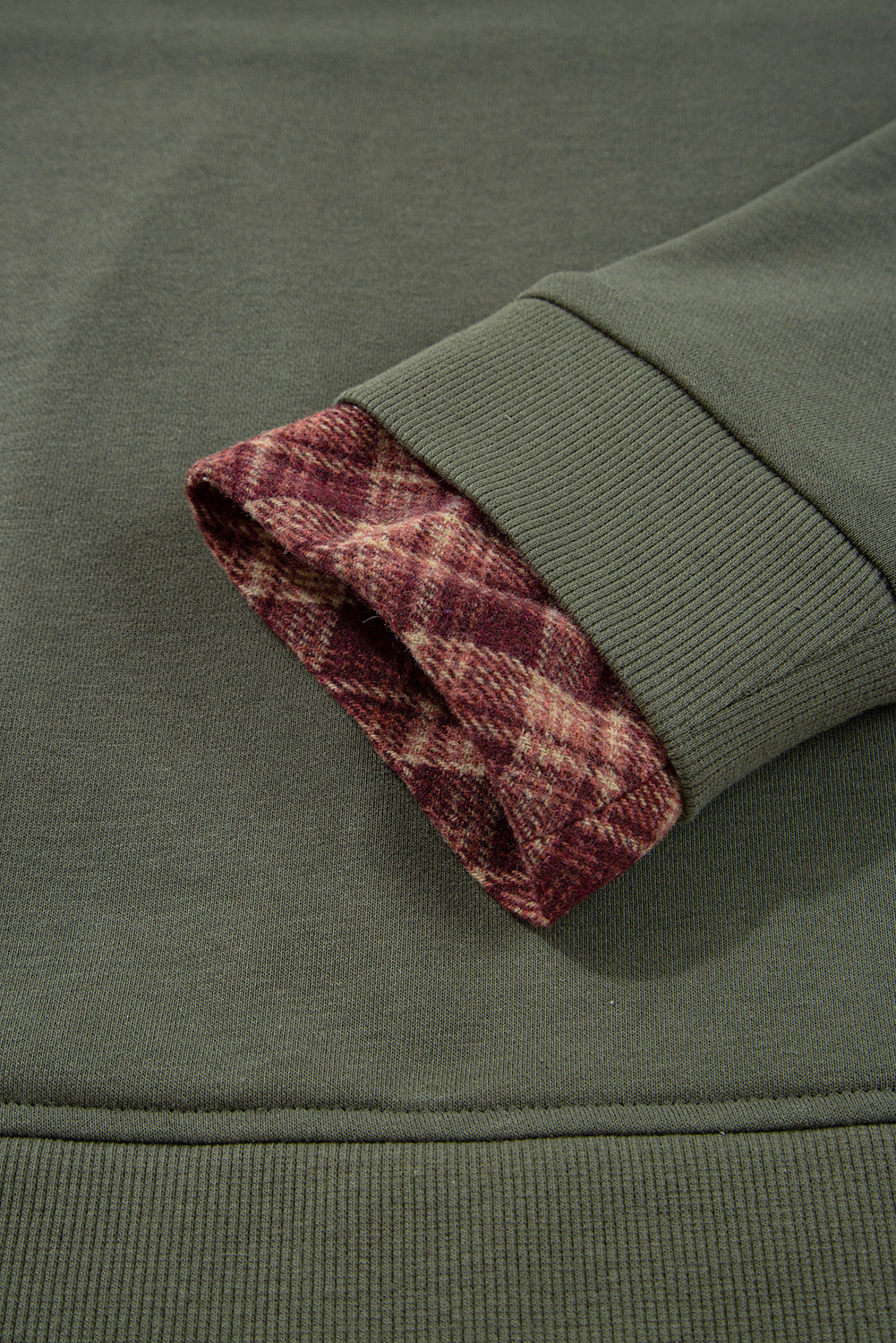 Moss Green Vintage Plaid Patchwork Drop Shoulder Sweatshirt