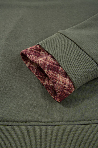 Moss Green Vintage Plaid Patchwork Drop Shoulder Sweatshirt