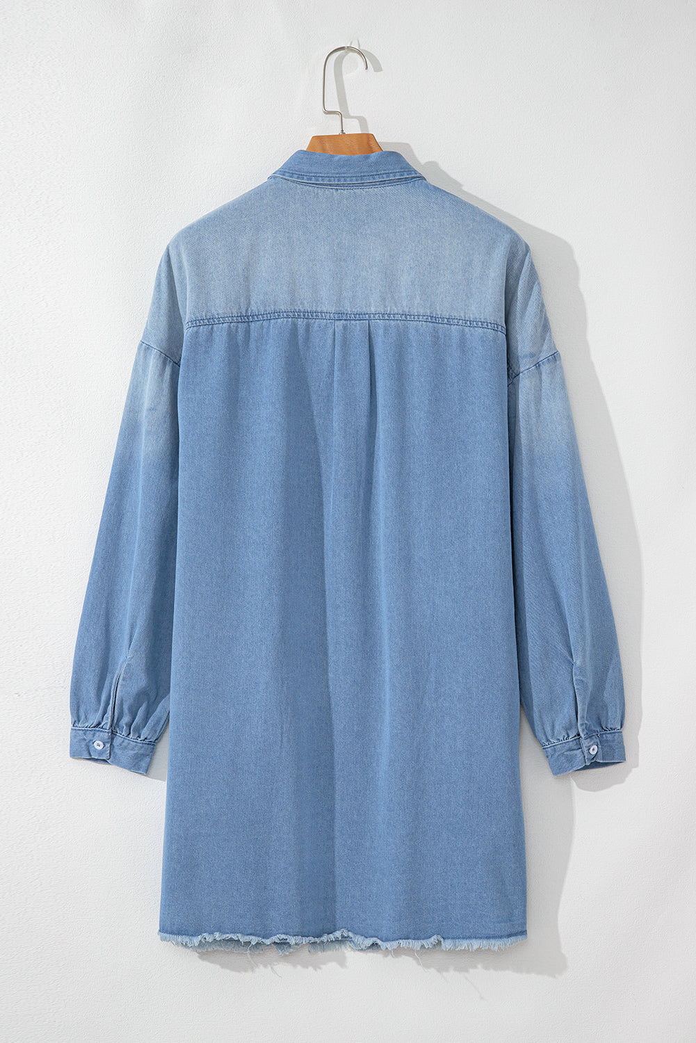 Beau Blue Washed Raw Hem Denim Shirt Dress