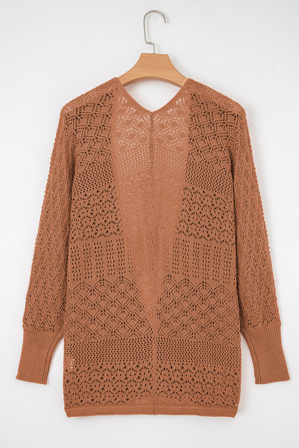 Redwood Burl Mix Pattern Hollow Knit Open Front Cardigan