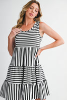 Black Stripe U Neck Sleeveless Loose Fit Mini Dress