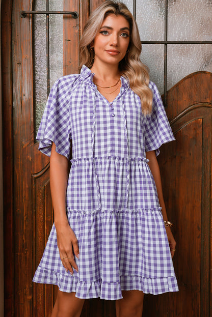 Lavendula Plaid Frill Tiered Mini Dress