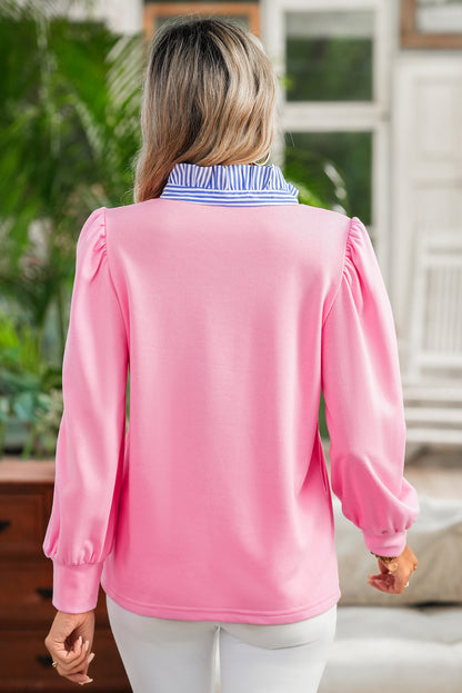 Bonbon Striped Collar Puff Sleeve Sweatshirt