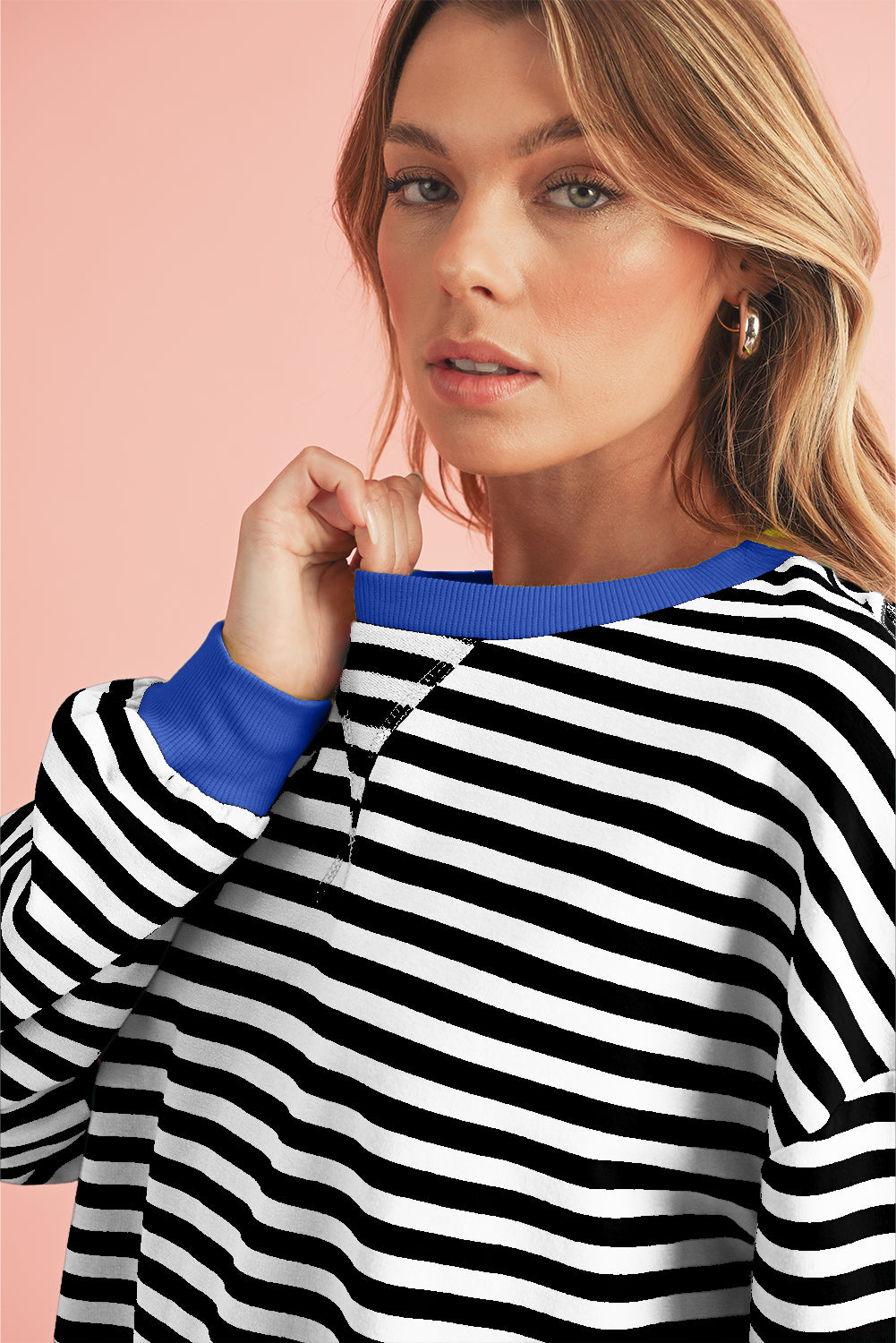 Black Stripe Contrast Edge Cross Seam Oversized Sweatshirt