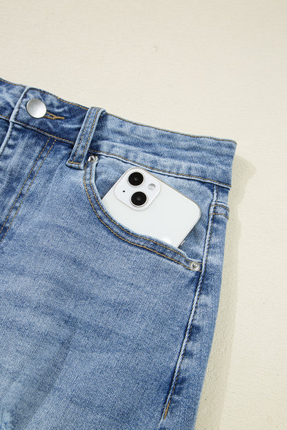 Myosotis Irregular Distressed Hem Denim Midi Skirt