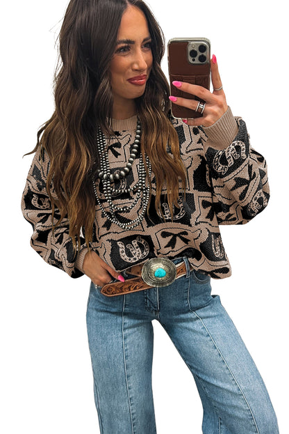 Black Colorblock Bow Pattern Drop Sleeve Sweater