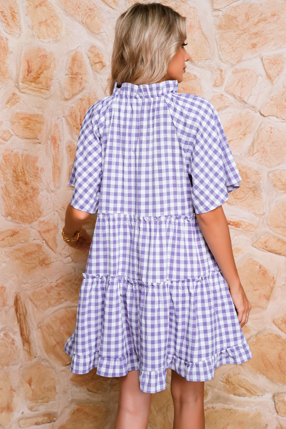 Lavendula Plaid Frill Tiered Mini Dress