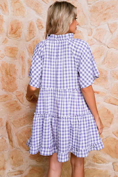 Lavendula Plaid Frill Tiered Mini Dress