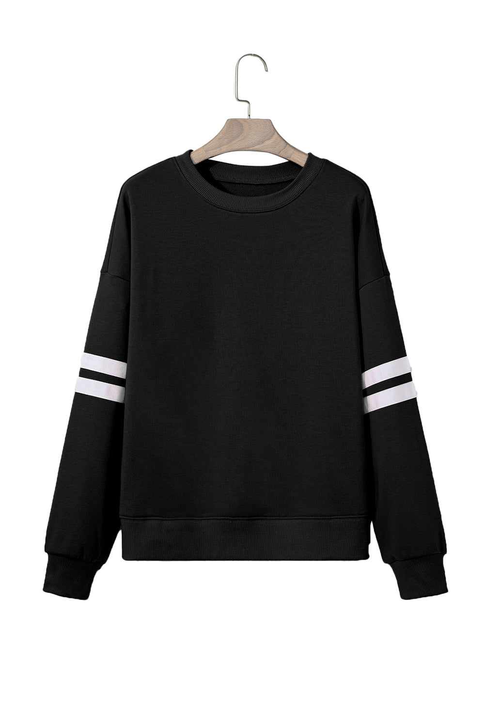 Black Preppy Striped Sleeve Loose Sweatshirt