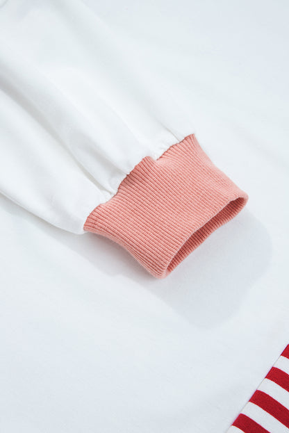 Red Striped Colorblock Patchwork Oversized Sweatshirt