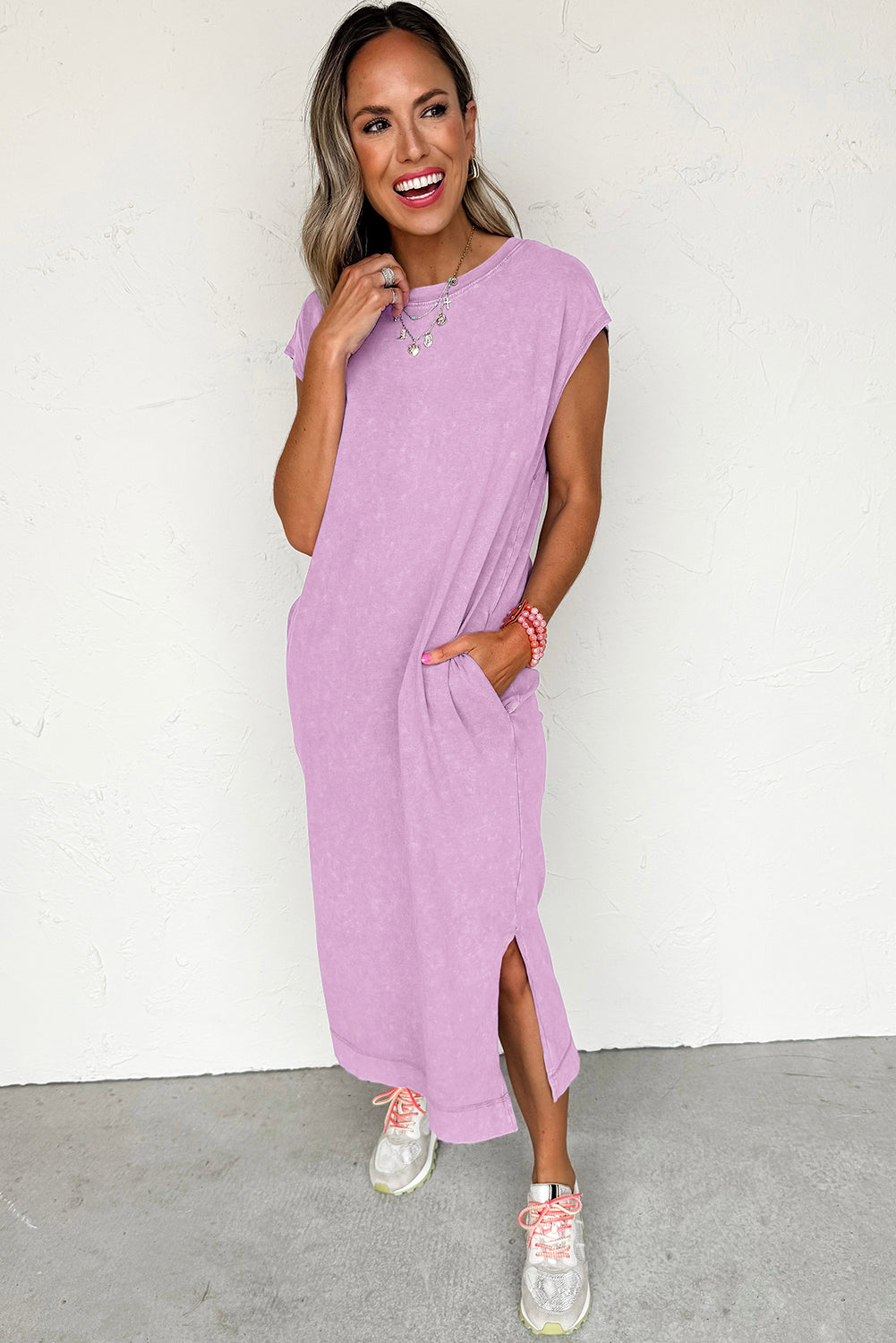 Wisteria Mineral Wash Pocketed T-shirt Dress