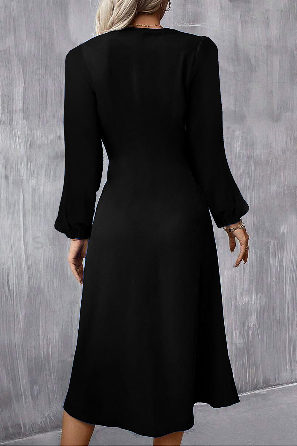 Black Plain Lantern Sleeve Midi Dress