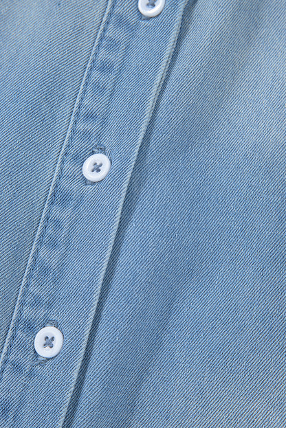 Beau Blue Washed Raw Hem Denim Shirt Dress