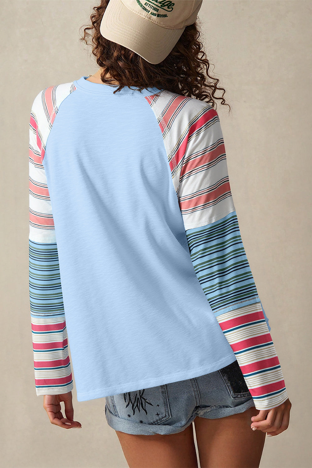 Pink Striped Colorblock Long Sleeve Top
